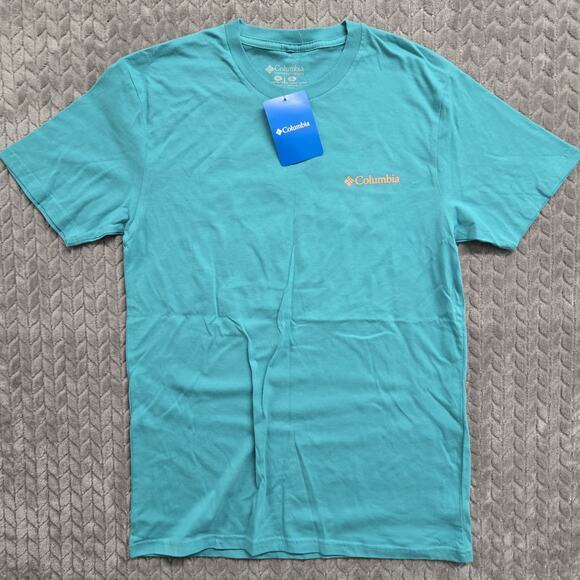 Columbia Men's Kujo‎ Graphic T-Shirt Size Medium Teal Blue Bear Sunrise - Picture 1 of 7